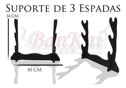 Imagem 2 de 2 de Suporte Mesa Para 3 Espadas Daito / Wakisashi /tanto Samurai