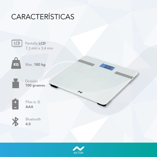 Imagen 5 de 6 de Balanza Digital Personal Nictom Bp03 Blanco, Hasta 180 Kg