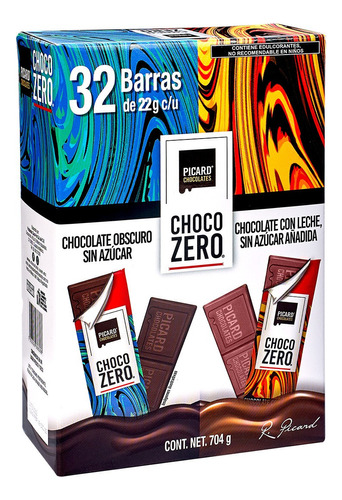 Chocolate Picard Choco Zero Sin Azúcar 32 Piezas 704 G