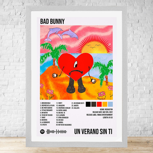 Cuadro Bad Bunny Un Verano Sin Ti 30x40 Con Vidrio C139 Blanco Moderno