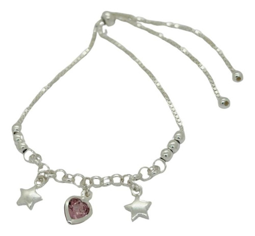 Pulsera En Plata C/dijes Estrellas Y Corazon (p188)