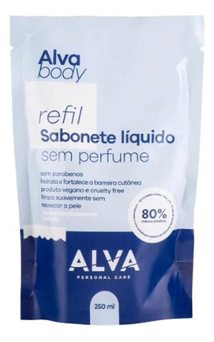 Sabonete Líquido Vegano Sem Perfume Refil Alva 250ml