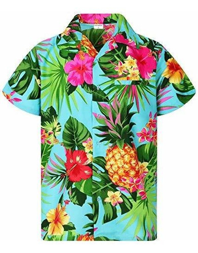Ananas Manga Corta Hawaiano-Imprimir Hombres XS-6XL Camisa Hawaiana enrrollada Bolsillo Frontal 