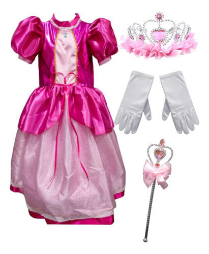 Disfraz Vestido Princesa Peach Con Accesorios.