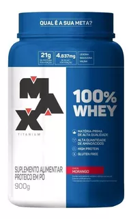 Suplemento em pó Max Titanium Proteínas 100% Whey proteínas 100% Whey sabor morango em pote de 900g