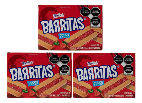 3 Cajas De Barritas Marinela Sabor Fresa 268g