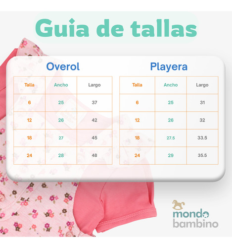 Conjunto Overol Flor Y Playera Mondo Bambino Para Bebé Niña Rosa Flores 24 M