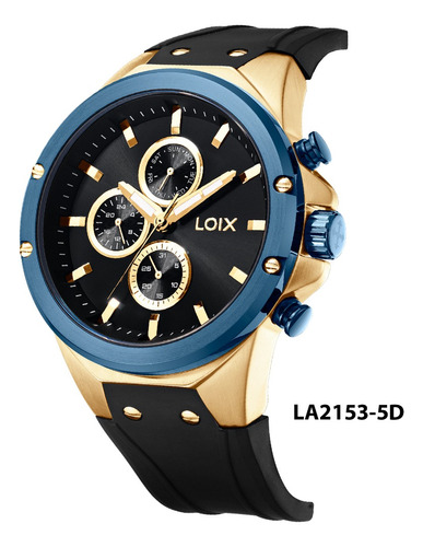 Reloj Hombre Loix® La2153-5 Negro Con Dorado, Bisel Azul