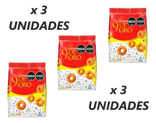 Galletita Dulces Anillos Vainilla 9 De Oro 180g X 3 Unidades