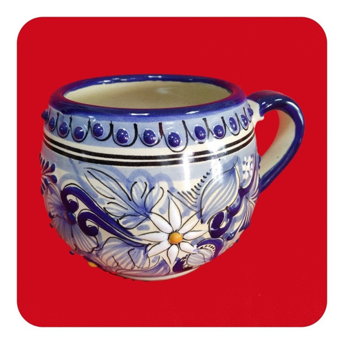 Imagen 4 de 4 de Tarro Chocolatero Azul De Talavera Poblana 500 Ml Grande Tz