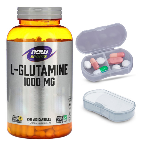 L-glutamina 1000mg Now Foods Sports 240caps + Porta Cápsulas