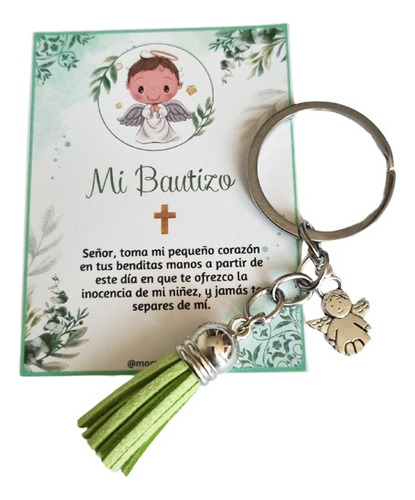 Recuerdos Encintados Bautizo 12 Llaveros + Tarjetas Bautismo