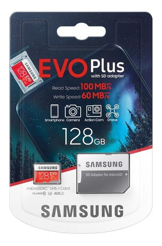 Memoria Micro Sd 128gb Samsung Evo Plus U3 4k 100mb/s Gopro