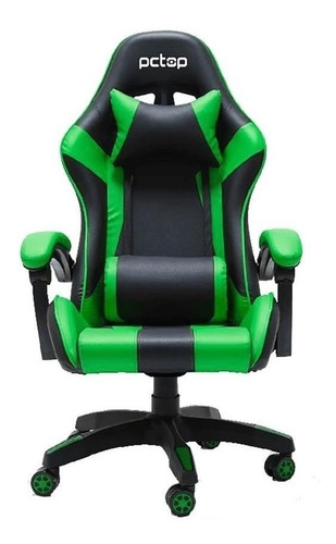 Cadeira de escritório Pctop PC 6022 gamer  preto e verde com estofado de couro sintético