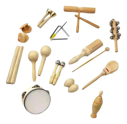 10 Piezas Instrumentos De Percusión Para Niños Bohemios: Set De Madera Con Xilófono, Pandereta, Maracas Y Más