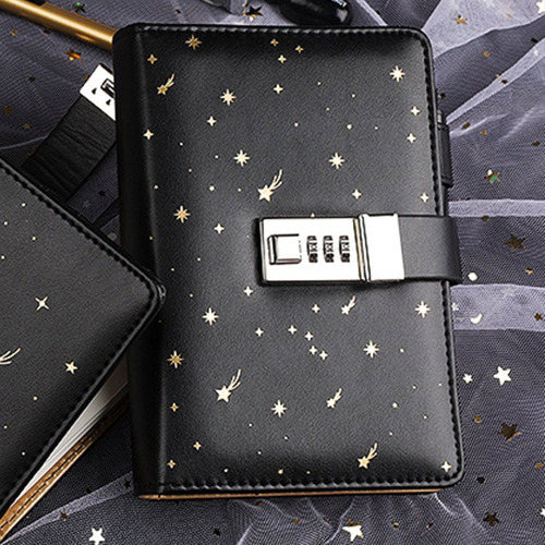 Cuaderno Estrellado, Tapa Dura, Piel, Contraseña, Diario