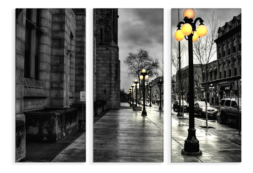 Set De 3 Cuadros Canvas Calle Iluminada Por Faroles 90x130cm