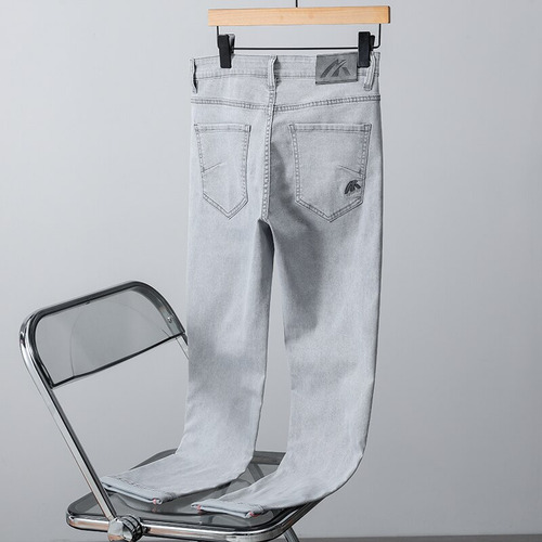 Jeans Delgados De Mezclilla Elástica Gris Claro Para Hombre