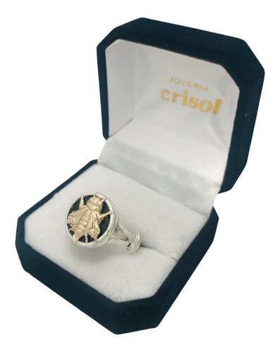 Anillo Plata Con Base Onix Y Abeja De Oro ( S44)