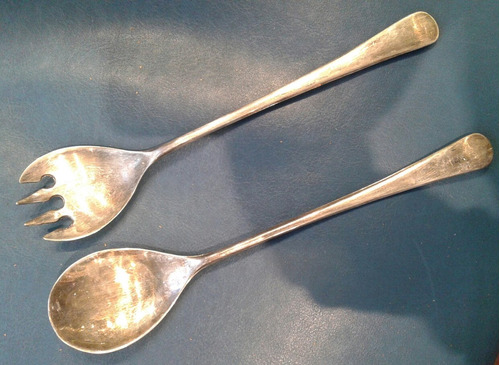 Cuchara Cucharon Y Tenedor De Servir Plateados Diseño Italy