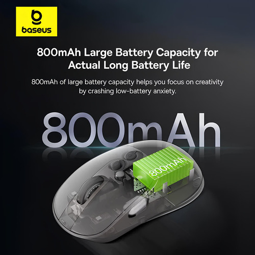 Mouse Sem Fio Baseus Bluetooth 4000dpi Longa Espera Recarreg Cinza