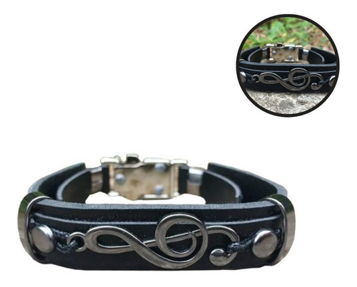 Pulseira Masculina Social Música Clave De Sol Verniz Trava Comprimento 19 Diâmetro 6 Cm