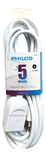Alargador Extension Electrica 5 Mstros Philco Color Blanco