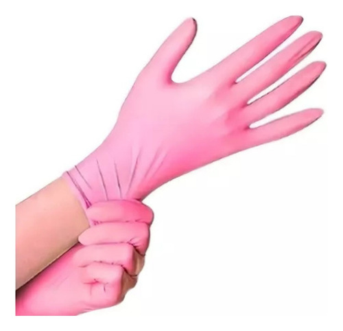 Kit 100 Luva Rosa Nitrílica Sem Pó Ambidestra Descartavel