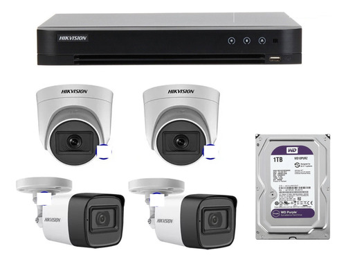 Kit 4 Cámaras Hikvision 1080p Con Audio Instalación Incluida