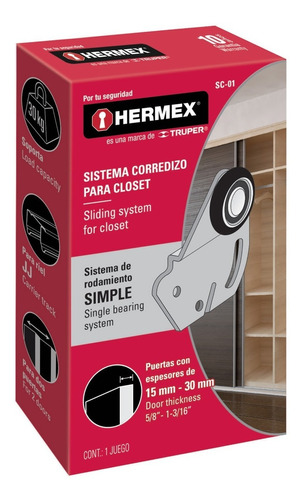 Sistema Corredizo Para Riel Superior de Closet Hermex 48970