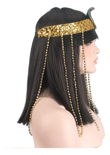 Peluca De Cleopatra Y Cabeza Serpiente Con Borlas Y Cuentas