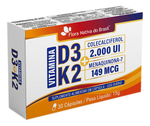 Vitamina D3 E Vitamina K2 6 X 30 Cápsulas - Flora Nativa