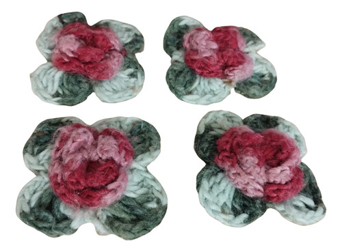  Flores Grandes Tejidas Crochet  Para Apliques 4 Pétalos 