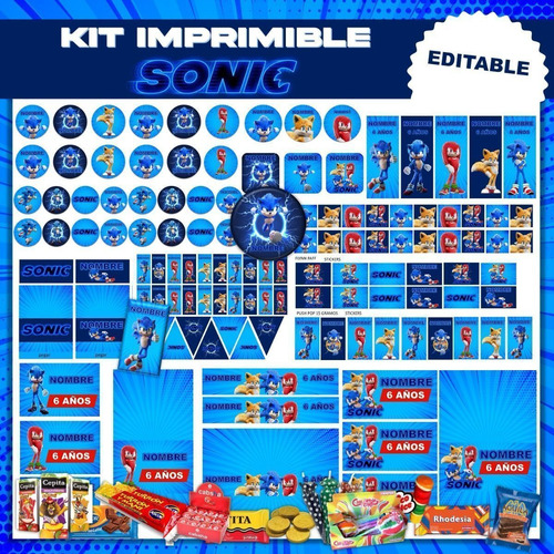 Kit Imprimible Sonic Editable + Kit Para Colorear