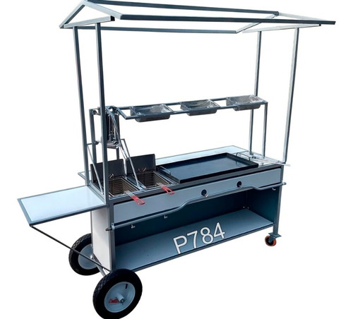 Carrito De Comida Con 2 Freidoras Plancha Y Panera P784