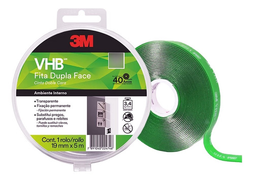 Cinta Doble Cara Extra Fuerte Vhb Trasparente 19mm X 5m