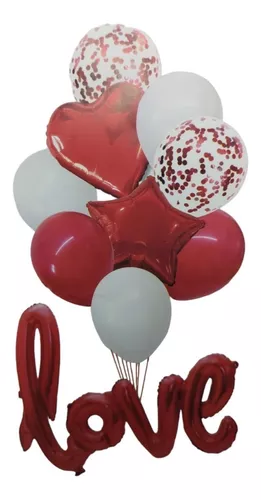 Set 10 Globos Rojos Love San Valentin Corazon Apto Helio