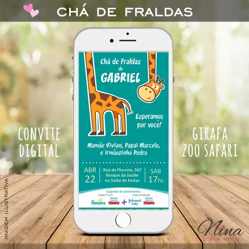 Convite digital chá de fraldas floresta