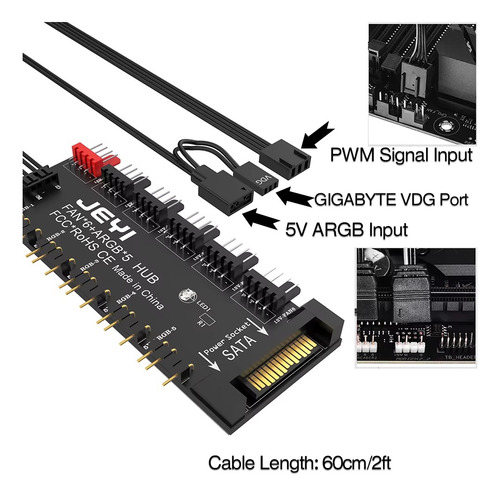 Hub Controlador Ventiladores Argb Jeyi Con 6 Conectores Fan