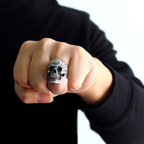 Anillo De Plata Envejecida Con Forma De Calavera Malvada Par