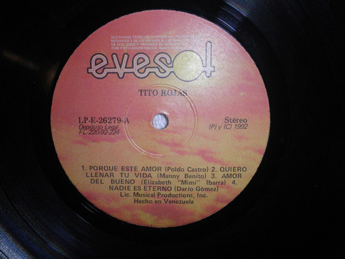 Disco De Vinilo 12'' Salsa De Tito Rojas - Tito Rojas (1992)