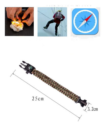 Pulsera Cuerda Táctica + Brújula Y Navaja Militar Padernal