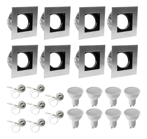 Spot Acero Cuadrado Completo X8 Dicro Led Día Fria 7w Gu10 Color Gris