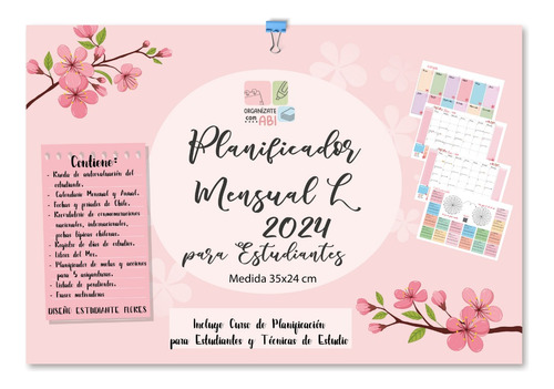 Planificador Mensual L 2024 Encola Estudiante Flores Planner