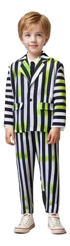 Disfraz De Rayas Blancas Y Negras Con Corbata Para Niño – Traje De Dos Piezas Para Halloween Y Fiestas