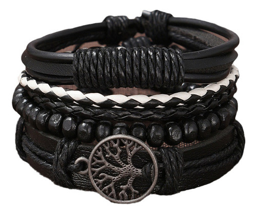 Pulsera De Cuero Multicapa Con Diseño De Árbol De La Vida 