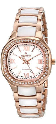 Peugeot Women Swiss Ceramic Crystal Watch With Crystal Bezel