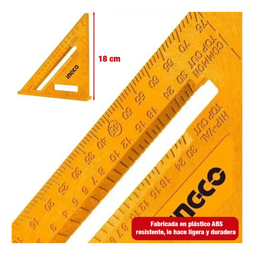 Escuadra Triangular Mulltiangulo 45° Carpintero 18mm Ingco