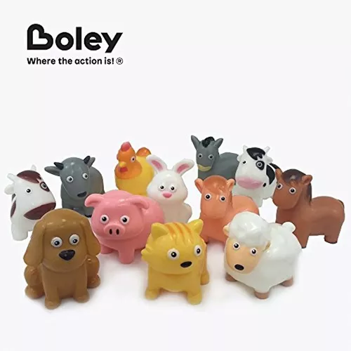 Boley Cubo de juguetes de baño de animales de granja, incluye 12 juguetes  coloridos y divertidos para bañera y juguetes de piscina para niños y niños