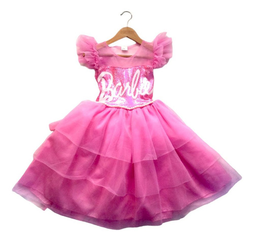 Vestido Barbie Princesa Rosa Perlas